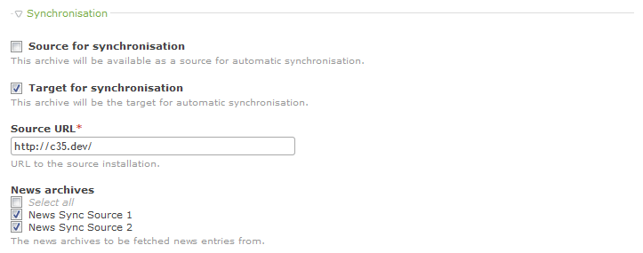 Target options for synchronisation