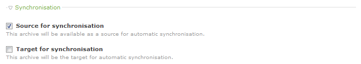 Options to define a news archive as source or target for synchronisation